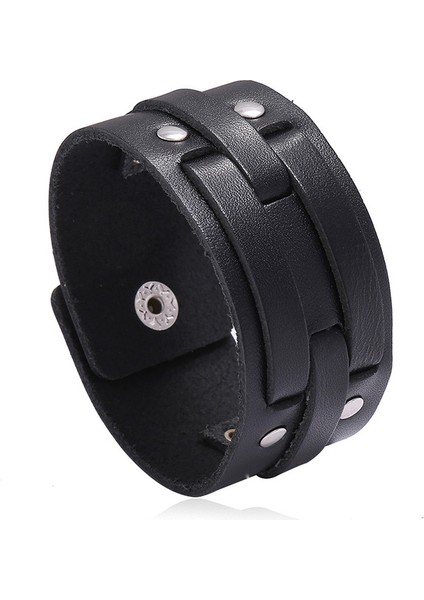 82352 Modyle Moda Geniş Hakiki Deri Bilezik Kahverengi Siyah Geniş Manşet Bileklik Bilezik Vintage Punk Bileklik Erkekler Takı (Yurt Dışından)