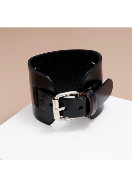 82352 Modyle Moda Geniş Hakiki Deri Bilezik Kahverengi Siyah Geniş Manşet Bileklik Bilezik Vintage Punk Bileklik Erkekler Takı (Yurt Dışından) modelleri