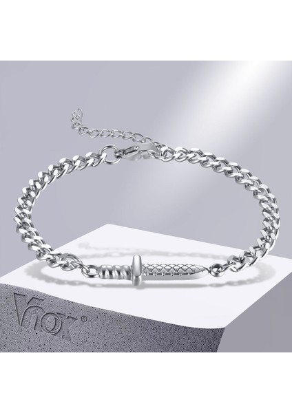 979S-20-4 800S-21-3 Vnox Erkekler Kadınlar Için Serin Hançer Bilezikler, Asla Solmaz Paslanmaz Çelik Küba Zincir Bileklik, Punk Rock Boy Kılıç Bıçak Bileklik (Yurt Dışından) modelleri