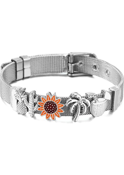 041 Moda Paslanmaz Çelik Tel Örgü Bilezikler Kadın Kızlar Için Orijinal Charm Marka Saat Kemeri Bilezik Cz Melek Boncuk Bileklik Hediye (Yurt Dışından)