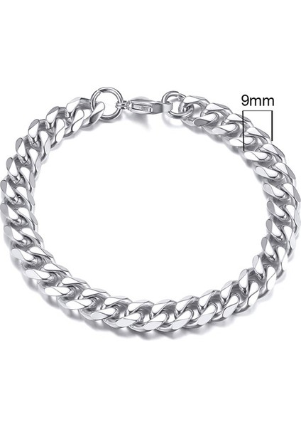 9mmsilver 21 cm Vnox Erkek Basit 3-11MM Paslanmaz Çelik Curb Küba Link Zinciri Bilezikler Kadınlar Için Unisex Bilek Takı Hediyeler (Yurt Dışından)