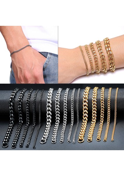 9mmsilver 21 cm Vnox Erkek Basit 3-11MM Paslanmaz Çelik Curb Küba Link Zinciri Bilezikler Kadınlar Için Unisex Bilek Takı Hediyeler (Yurt Dışından) fiyatları
