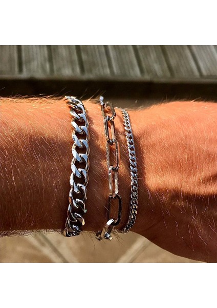 9mmsilver 21 cm Vnox Erkek Basit 3-11MM Paslanmaz Çelik Curb Küba Link Zinciri Bilezikler Kadınlar Için Unisex Bilek Takı Hediyeler (Yurt Dışından) fırsatları