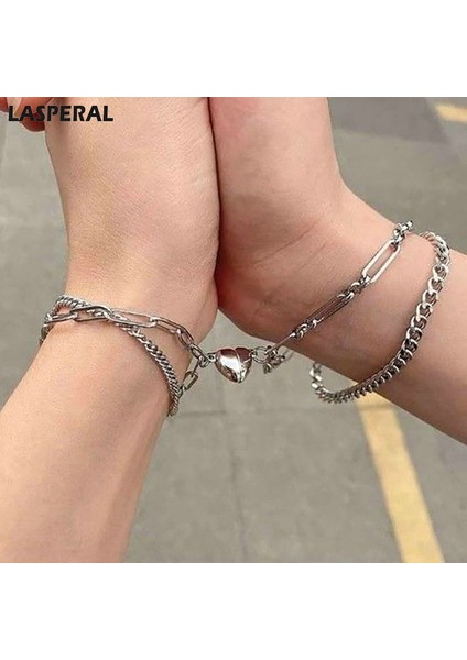 A034 2 Adet 1 Çift Lasperal 2 Adet/çift Çift Mıknatıs Kalp Bilezik Dostluk Yaratıcı Ayarlanabilir Charm Simli Zincir Bileklik Takı Lover Hediyeler (Yurt Dışından)