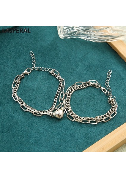 A034 2 Adet 1 Çift Lasperal 2 Adet/çift Çift Mıknatıs Kalp Bilezik Dostluk Yaratıcı Ayarlanabilir Charm Simli Zincir Bileklik Takı Lover Hediyeler (Yurt Dışından)