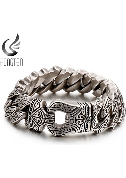 KB128122-BDJX 18.5 cm Fongten Vintage Bilezik Erkekler Için Benzersiz Oyma Küba Link Zinciri Paslanmaz Çelik Erkek Bileklik Bileklik Viking Moda Takı (Yurt Dışından) fırsatları