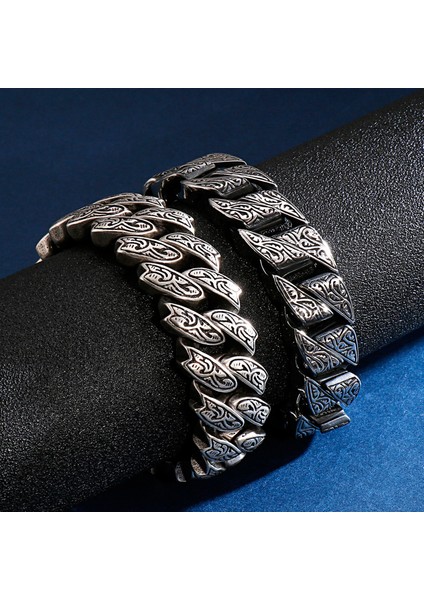 KB128122-BDJX 18.5 cm Fongten Vintage Bilezik Erkekler Için Benzersiz Oyma Küba Link Zinciri Paslanmaz Çelik Erkek Bileklik Bileklik Viking Moda Takı (Yurt Dışından) indirimleri