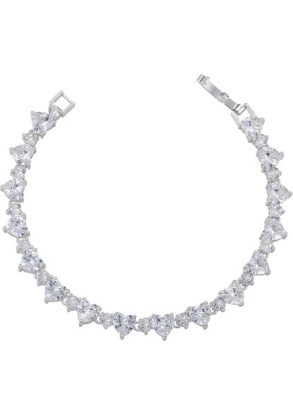A0453 Gümüş Beyaz 16 cm Qmhje Kristal Taş Kalp Aşk Tenis Bilekliği Kadınlar Için Düğün Nişan Altın Gümüş Renk Sonsuzluk Lüks Takı Beyaz Cz (Yurt Dışından)
