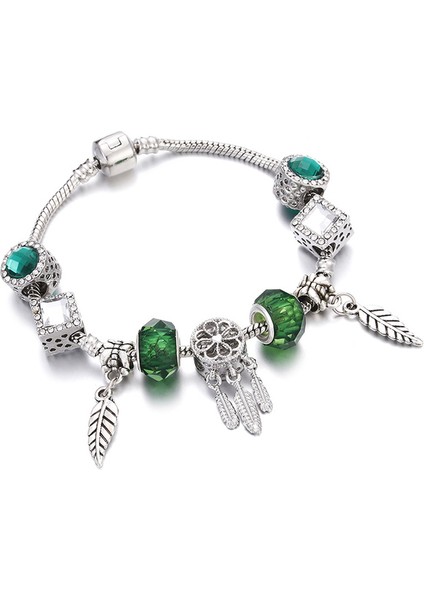 Stil 6 17CM Yeni Charm Yeşil Kristal Hayat Ağacı Boncuk Bilezikbangles Yılan Zincir Snap Düğmesi Kadınlar Dıy Fit Bilezik Femme Takı (Yurt Dışından)