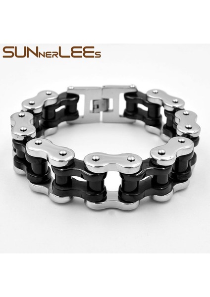 Silver-Black-01 22MM x 25CM Sunnerlees 316L Paslanmaz Çelik Bileklik Bileklik Biker Bisiklet Motosiklet Link Zinciri Gümüş Renk Altın Kaplama Erkek Boy BC01 (Yurt Dışından)
