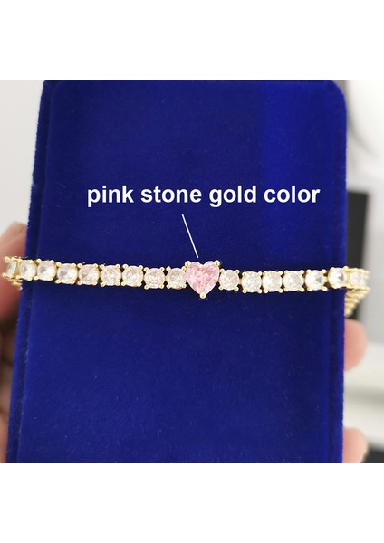 A0377 Altın Pembe 20 cm Qmhje Kristal Taş Kalp Aşk Tenis Bilekliği Kadınlar Için Düğün Nişan Altın Gümüş Renk Sonsuzluk Lüks Takı Beyaz Cz (Yurt Dışından)