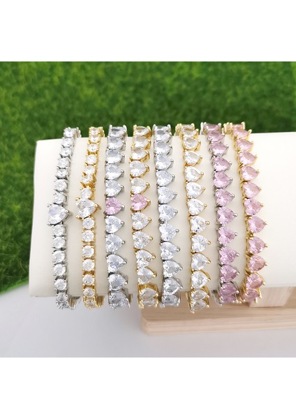 A0377 Altın Pembe 20 cm Qmhje Kristal Taş Kalp Aşk Tenis Bilekliği Kadınlar Için Düğün Nişan Altın Gümüş Renk Sonsuzluk Lüks Takı Beyaz Cz (Yurt Dışından)