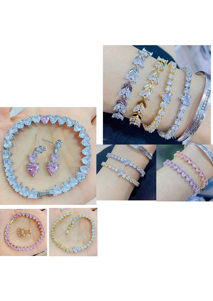 A0377 Altın Pembe 20 cm Qmhje Kristal Taş Kalp Aşk Tenis Bilekliği Kadınlar Için Düğün Nişan Altın Gümüş Renk Sonsuzluk Lüks Takı Beyaz Cz (Yurt Dışından)