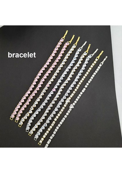 A0377 Altın Pembe 20 cm Qmhje Kristal Taş Kalp Aşk Tenis Bilekliği Kadınlar Için Düğün Nişan Altın Gümüş Renk Sonsuzluk Lüks Takı Beyaz Cz (Yurt Dışından)