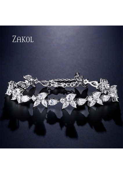Beyaz Renk D Zakol Moda Yaprak Gelin Bilezikler Kadınlar Için Parlak Kübik Zirkonya Ayarlanabilir Zincir Charm Bilezik Parti Düğün Takı BP5034 (Yurt Dışından)