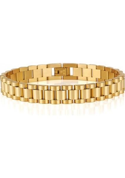10 mm Altın Rengi 2 17 cm 10/15 mm Saat Zinciri Erkek Erkek Bilezik Erkekler Kadınlar Için Lüks Altın Kaplama Paslanmaz Çelik Mannen Kol Bandı El Bilek Takı (Yurt Dışından)