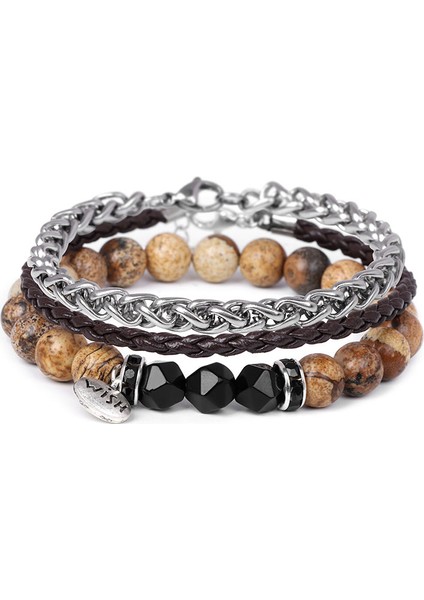 Beyaz Howlite 3 Adet/takım Punk Link Zinciri Bilezik Seti Erkekler Dilek Etiketi Charm Bilezik Labradorit Bakır Zincir Deri Bileklik Takı Homme (Yurt Dışından)