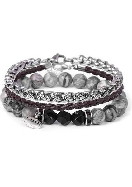 Beyaz Howlite 3 Adet/takım Punk Link Zinciri Bilezik Seti Erkekler Dilek Etiketi Charm Bilezik Labradorit Bakır Zincir Deri Bileklik Takı Homme (Yurt Dışından)