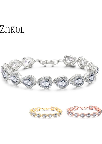 B1025 Beyaz Zakol Moda Su Damlası Kübik Zirkonya Bileklik Bilezik Zarif Kadınlar Için Gözyaşı Charm Gelin Bilezik Düğün Takı BP099 (Yurt Dışından)