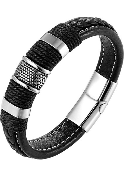 TZ-1103 21 cm Yüksek Kalite Lüks Aksesuarlar Bilezik Erkek Moda Hediye Siyah Hakiki Deri Bilezikler Dıy Kombinasyonu Vahşi Yakışıklı Hediye (Yurt Dışından)