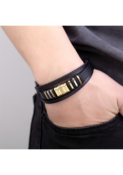 TZ-1103 21 cm Yüksek Kalite Lüks Aksesuarlar Bilezik Erkek Moda Hediye Siyah Hakiki Deri Bilezikler Dıy Kombinasyonu Vahşi Yakışıklı Hediye (Yurt Dışından) fırsatları