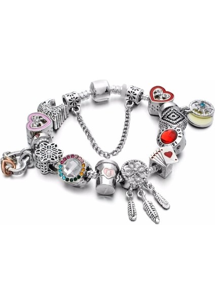 Açık Sarı Altın Renk 18 cm Moda Antik Gümüş Kaplama Pa Bilezikler Bilezik Kristal Kalp Charm Boncuk Bilezik Kadınlar Için Dıy Orijinal Takı Hediye (Yurt Dışından)