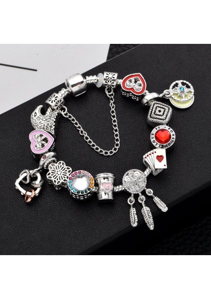 Açık Sarı Altın Renk 18 cm Moda Antik Gümüş Kaplama Pa Bilezikler Bilezik Kristal Kalp Charm Boncuk Bilezik Kadınlar Için Dıy Orijinal Takı Hediye (Yurt Dışından) modelleri