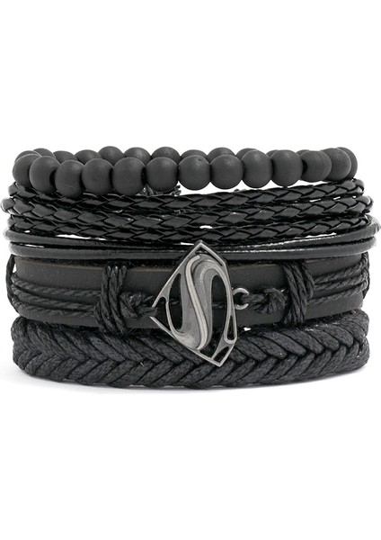 84417 Modyle Vintage Siyah Boncuk Bilezik Erkekler Için Moda Hollow Üçgen Deri Bilezik Bilezik Çok Katmanlı Geniş Wrap Takı (Yurt Dışından) fiyatları