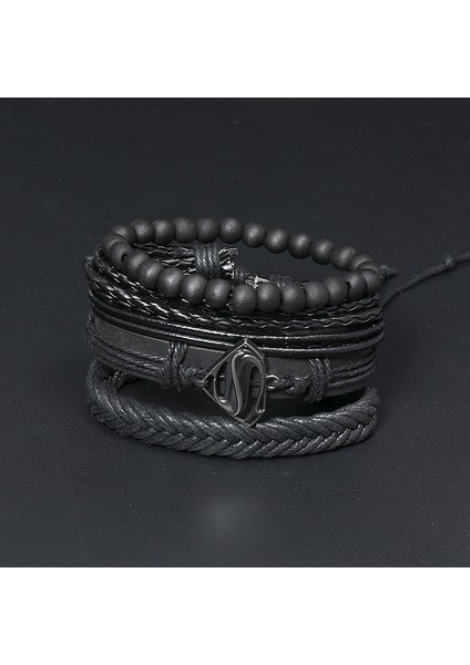 84417 Modyle Vintage Siyah Boncuk Bilezik Erkekler Için Moda Hollow Üçgen Deri Bilezik Bilezik Çok Katmanlı Geniş Wrap Takı (Yurt Dışından) modelleri