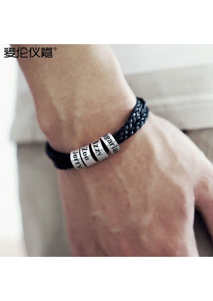 Gül Altın Rengi 19 cm Polishedplus Özelleştirilmiş Bilezik Titanyum Çelik Deri Örgü Erkek Özel Mektup Adı Boncuklu Kişiselleştirilmiş Baba Doğum Günü Hediyesi (Yurt Dışından)