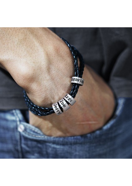 Gül Altın Rengi 19 cm Polishedplus Özelleştirilmiş Bilezik Titanyum Çelik Deri Örgü Erkek Özel Mektup Adı Boncuklu Kişiselleştirilmiş Baba Doğum Günü Hediyesi (Yurt Dışından)