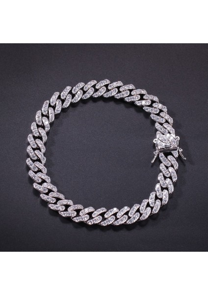 Gümüş 9.5 Inç Uwın 9mm Buzlu Out Küba Bağlantı Bilezik Zirkon Hip Hop Moda Punk Zincir Bling Bling Charms Takı (Yurt Dışından) indirimleri