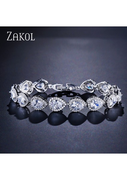 B099 Beyaz Zakol Moda Su Damlası Kübik Zirkonya Bileklik Bilezik Zarif Kadınlar Için Gözyaşı Charm Gelin Bilezik Düğün Takı BP099 (Yurt Dışından)