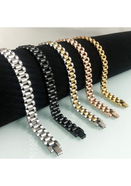 Gül Altın Rengi 20 cm 10 mm Saat Zinciri Tarzı Erkek Bilezikler Kadın Erkek Bayanlar Altın Kaplama Paslanmaz Çelik Mannen Kol Bandı Erkekler Takı Aksesuarları (Yurt Dışından) modelleri