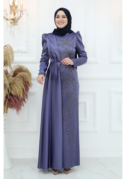 Burçin Saten Abiye Indigo