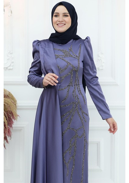 Burçin Saten Abiye Indigo