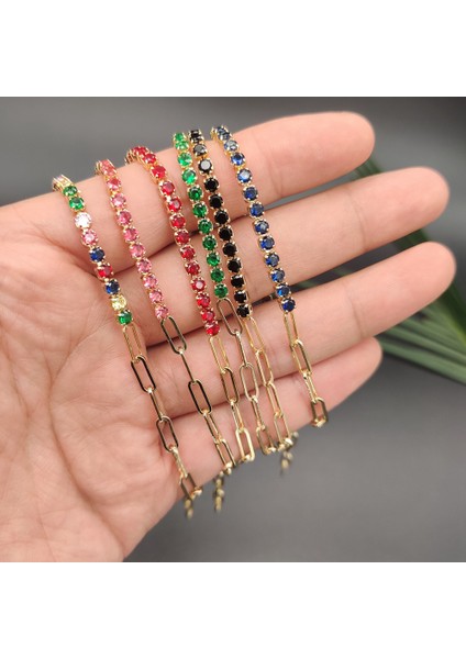 Typeb Pembe Altın Kaplama Bağlantı Rengi Kübik Zirkonya Yarım Tenis Yarım Ataç Bilezik Kadınlar Için Takı Hediye Için Katmanlama Bilezik (Yurt Dışından) fiyatları