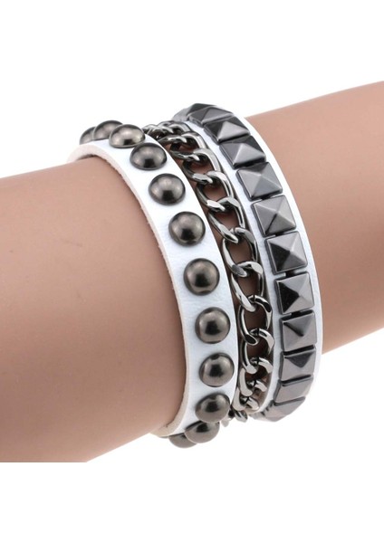 P042 Beyaz Bilezik Punk Goth Beyaz Pu Deri Bilezik Manşet Bilezik Emo Spike Perçinler Kadınlar Için Bilezikler Çivili Cadılar Bayramı Boho Takı Hediyeler Parti (Yurt Dışından) modelleri