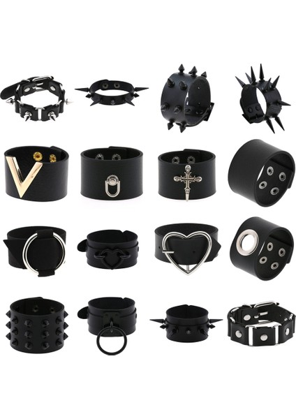 Kadınlar Için 17 Siyah Goth Bilezikler Punk Boho Emo Spike Perçinler Pu Deri Charm Bilezik Manşet Bilezik Festivali Takı Parti Hediyeler (Yurt Dışından) fiyatları