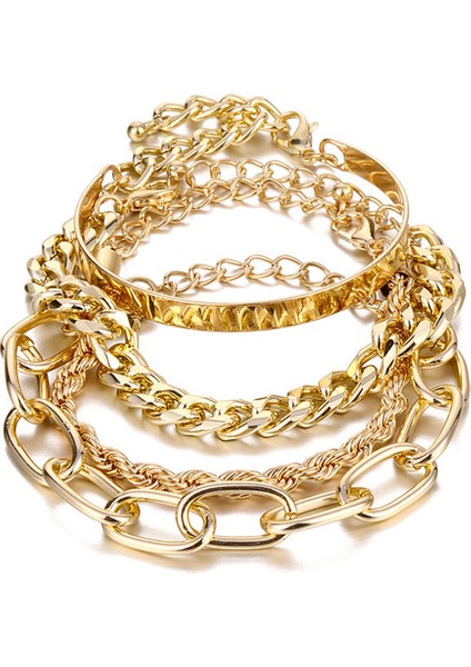 IPA0546-1 Iparam 4 Adet Punk Curb Küba Zincir Bileklik Kadınlar Için Set Miami Boho Kalın Altın Renk Charm Bilezikler Bilezik Moda Takı (Yurt Dışından)
