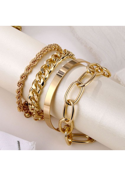 IPA0546-1 Iparam 4 Adet Punk Curb Küba Zincir Bileklik Kadınlar Için Set Miami Boho Kalın Altın Renk Charm Bilezikler Bilezik Moda Takı (Yurt Dışından) fiyatları