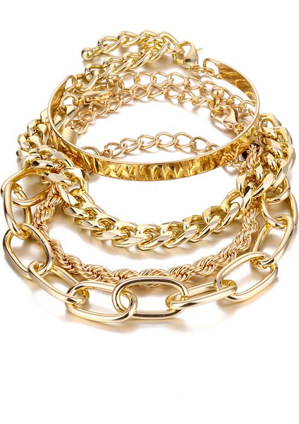 IPA0546-1 Iparam 4 Adet Punk Curb Küba Zincir Bileklik Kadınlar Için Set Miami Boho Kalın Altın Renk Charm Bilezikler Bilezik Moda Takı (Yurt Dışından) modelleri