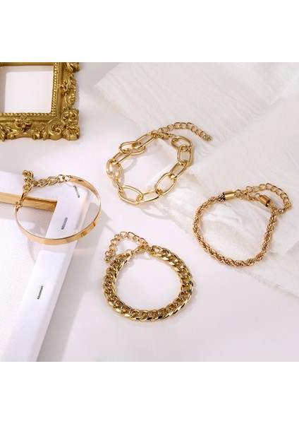 IPA0546-1 Iparam 4 Adet Punk Curb Küba Zincir Bileklik Kadınlar Için Set Miami Boho Kalın Altın Renk Charm Bilezikler Bilezik Moda Takı (Yurt Dışından) fırsatları