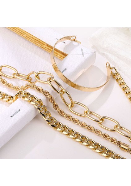 IPA0546-1 Iparam 4 Adet Punk Curb Küba Zincir Bileklik Kadınlar Için Set Miami Boho Kalın Altın Renk Charm Bilezikler Bilezik Moda Takı (Yurt Dışından) indirimleri