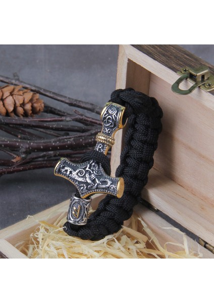 Gümüş 19 cm Paslanmaz Çelik Erkek Viking Mjolnir Deri Bilezik Thor Çekiç Bileklik Ahşap Kutu ile Iskandinav Mitolojisinde Runes Muska Takı (Yurt Dışından) fırsatları
