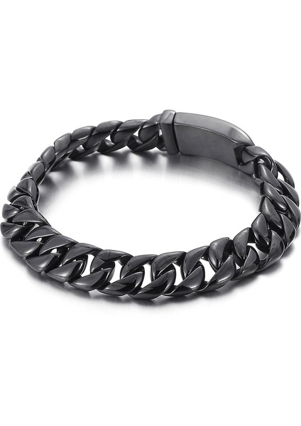 Cilalı Siyah 17 cm 12 mm El Üzerindeki Kaldırım Zinciri Mücevherat Cilalı Fırçalanmış 316L Paslanmaz Çelik Erkek Bilekliği Erkekler Için Klasik Erkek Bileklikleri Erkek Kayışı (Yurt Dışından)