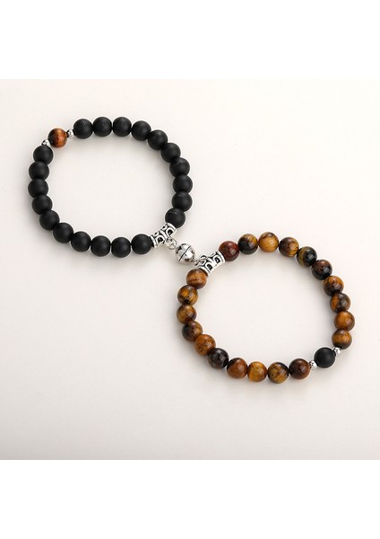 BR22Y0217-3 Mıknatıs Çift Bilezikler Kadın Erkek Romantik Kalp Eşleşen Severler Doğal Taş Boncuk Yoga Bilezik Sevgililer Hediye Takı (Yurt Dışından)