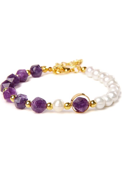 Ametist Ayarlanabilir Moda Doğal Inci Zincir Bilezikler Kadın Erkek Mavi Amazonit Taş Kristal Bilezik Mizaç Inci Bilezik Takı (Yurt Dışından)