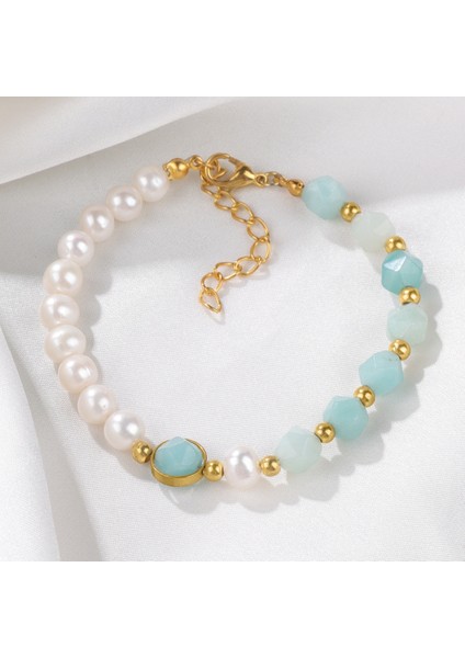 Ametist Ayarlanabilir Moda Doğal Inci Zincir Bilezikler Kadın Erkek Mavi Amazonit Taş Kristal Bilezik Mizaç Inci Bilezik Takı (Yurt Dışından) fiyatları