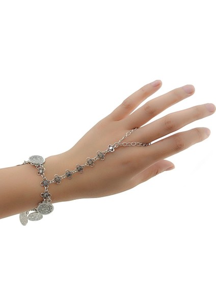 B Bohemian Sikke Charm Köle Bilezikler Kadınlar Için Vintage Gümüş Renk Bilezik Çingene Etnik Kabile Festivali Hint Takı Türk (Yurt Dışından) fırsatları